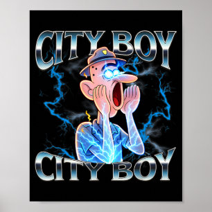 City boy brainrot meme reaction loud funny cartoon poster