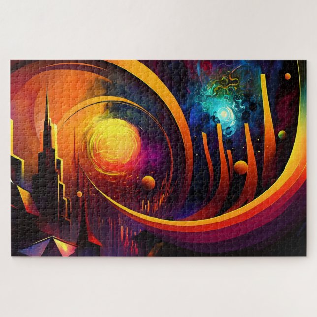 City ​​bright abstract modern sun decor art jigsaw puzzle (Horizontal)