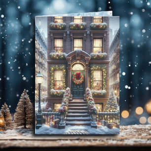 City Brownstone at Christmas Personalised Holiday Card