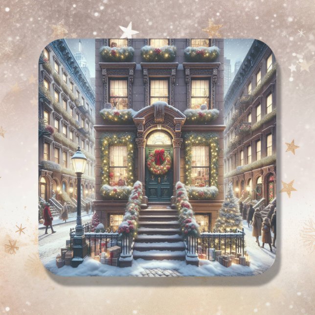 City Brownstone at Christmas  Square Sticker (Creator Uploaded)