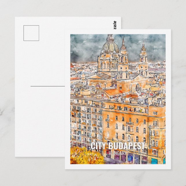 City Budapest Hungary Travel Place Watercolor Postcard (Front/Back)