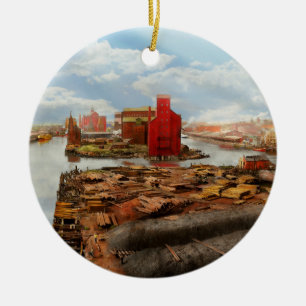 City - Buffalo NY - Creeks and Elevators 1900 Ceramic Tree Decoration