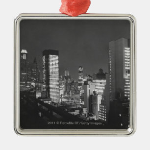 City buildings at night B&W, elevated view Metal Tree Decoration