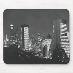 City buildings at night B&W, elevated view Mouse Mat