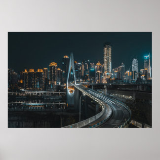 CITY BUILDINGS DURING NIGHT TIME POSTER