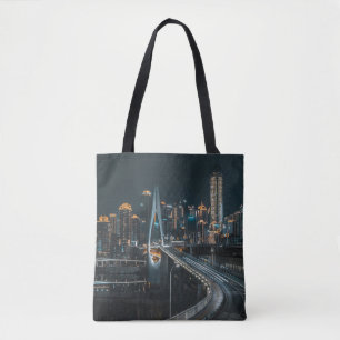 CITY BUILDINGS DURING NIGHT TIME TOTE BAG