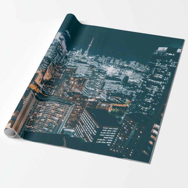 CITY BUILDINGS ON TOP VIEW WRAPPING PAPER (Unrolled)