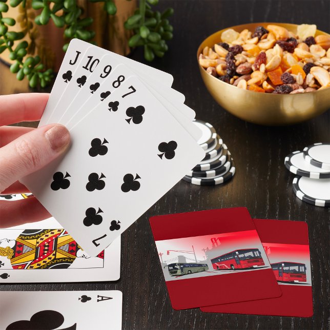 City Buses Red Green Coaches on Urban Street Playing Cards (Creator Uploaded)