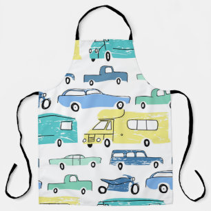 City cars and transport cartoon seamless pattern. apron