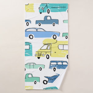 City cars and transport cartoon seamless pattern. bath towel