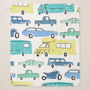 City cars and transport cartoon seamless pattern. sherpa blanket