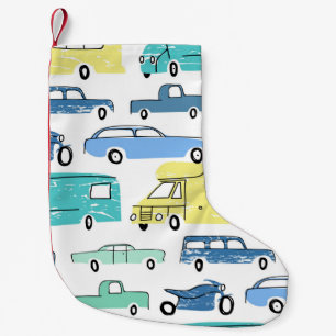 City cars and transport cartoon seamless pattern. small christmas stocking