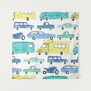 City cars and transport cartoon seamless pattern.  tapestry