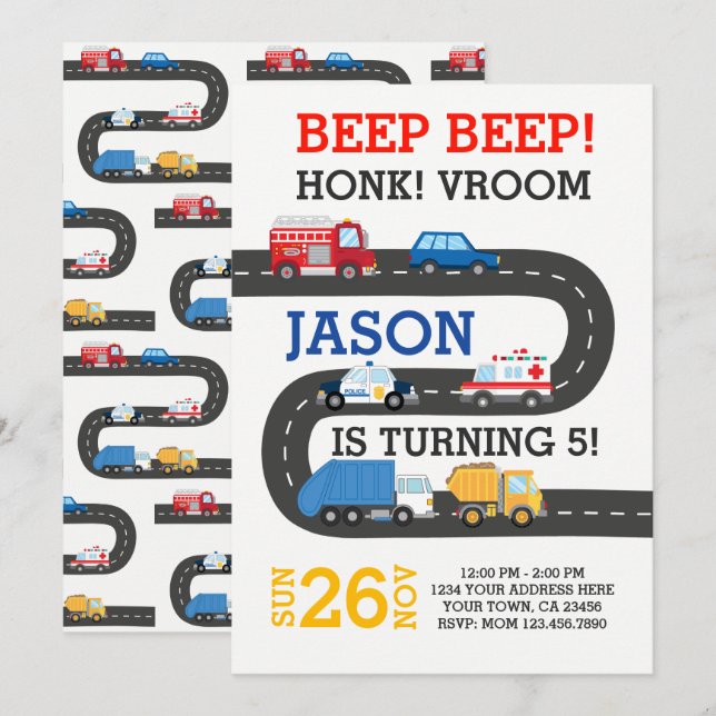 City Cars Invitation, 100% customisable Invitation (Front/Back)