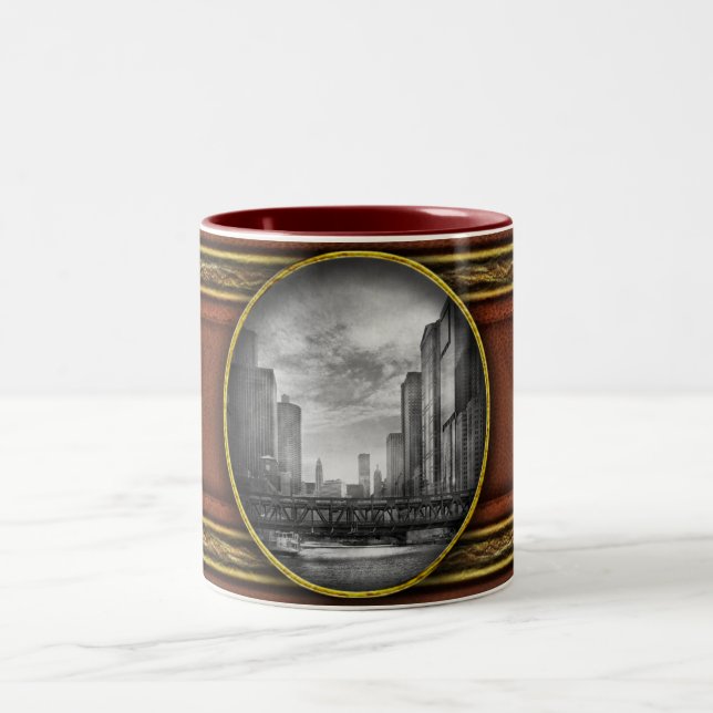 City - Chicago, IL - Looking towards the future BW Two-Tone Coffee Mug (Center)