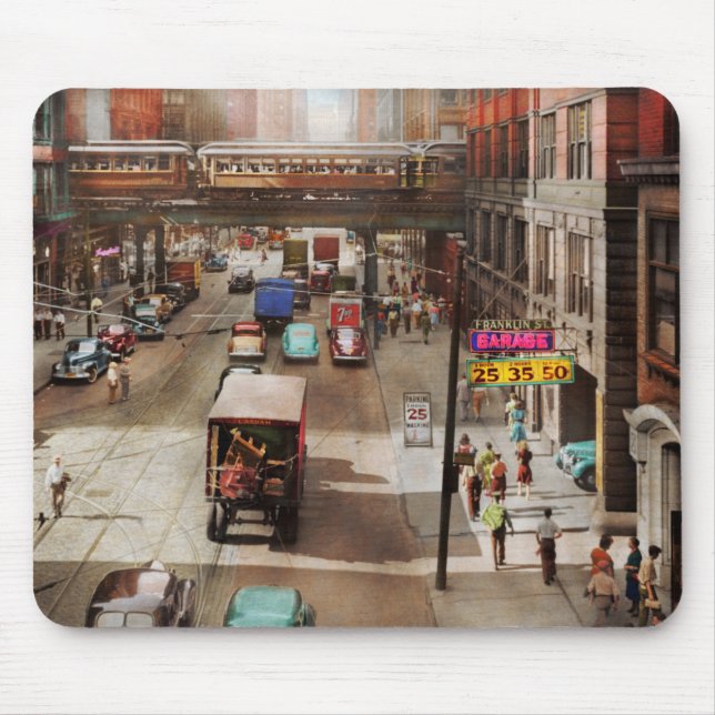 City - Chicago IL - Modes of transportation 1941 Mouse Mat (Front)