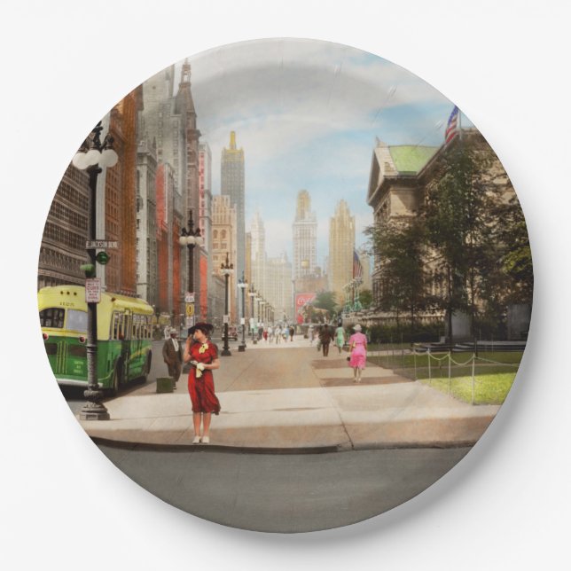 City - Chicago IL - The Magnificent Mile 1940 Paper Plate (Front)