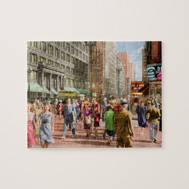 City - Chicago - Shopping Crowds 1940 Jigsaw Puzzle (Horizontal)