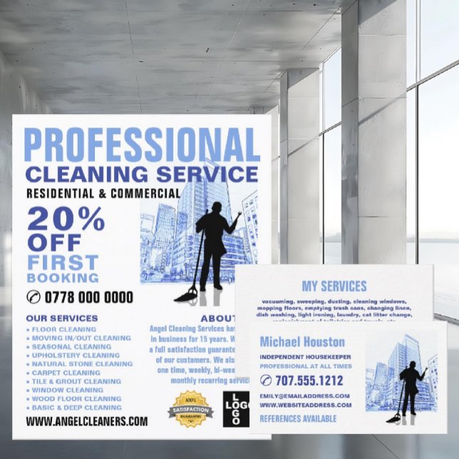 City Cleaner Silhouette, Cleaning Service Business Card (Creator Uploaded)