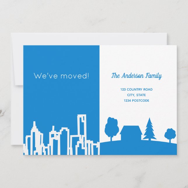 City country blue white moving announcement (Front)