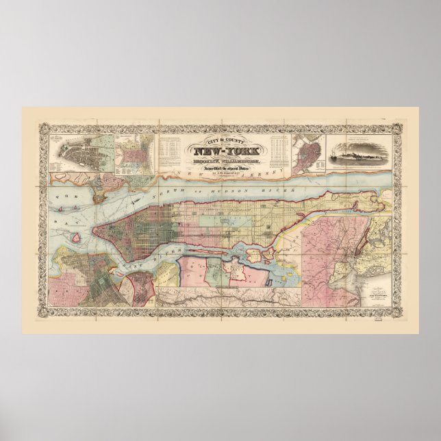 City & County Map of New York (1857) Poster (Front)