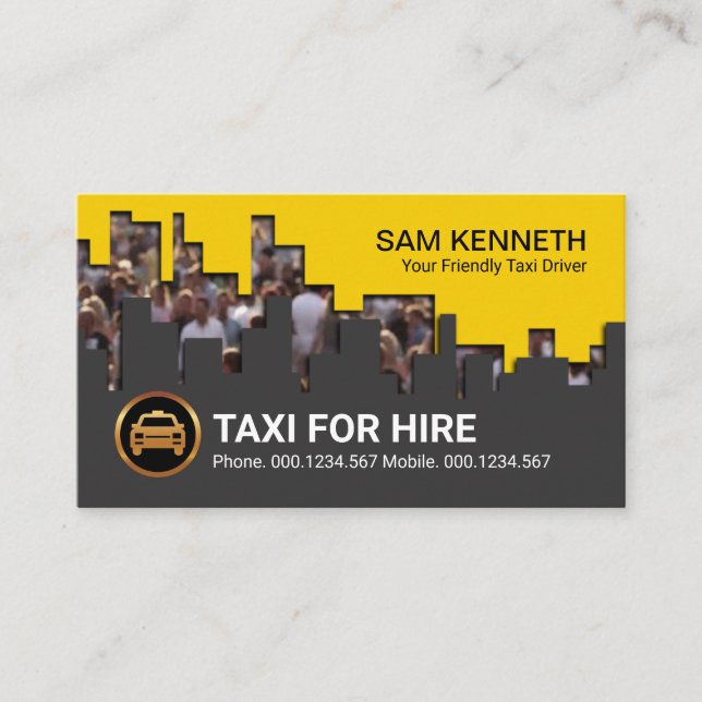 City Crowd Building Block Silhouette Taxi Driver Business Card (Front)