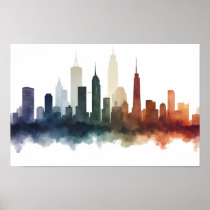 City drawing watercolor art poster