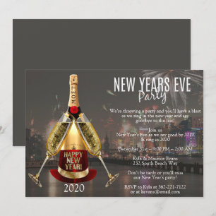 City Fire Works Elegant New Years Eve Party Invitation