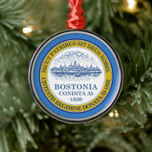 City Flag of Boston (Massachusetts) Ceramic Orname Metal Tree Decoration