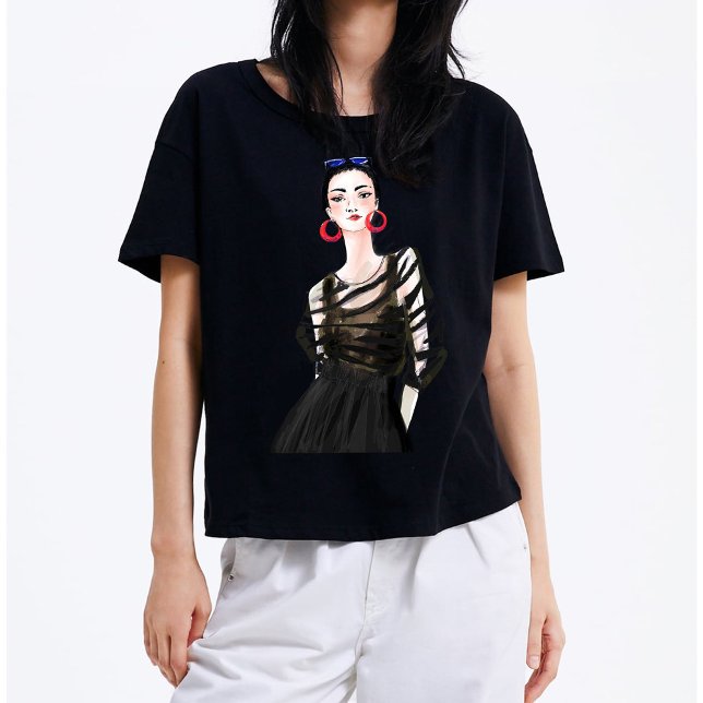 City Girl In Black Modern Graphic Women T-Shirt (Creator Uploaded)