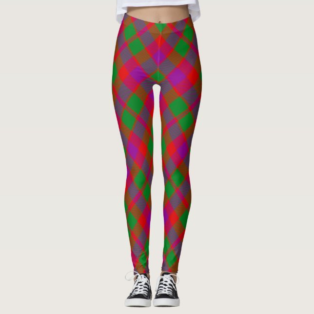 City Glasgow Tartain Plaid Green Red Purple Leggings (Front)