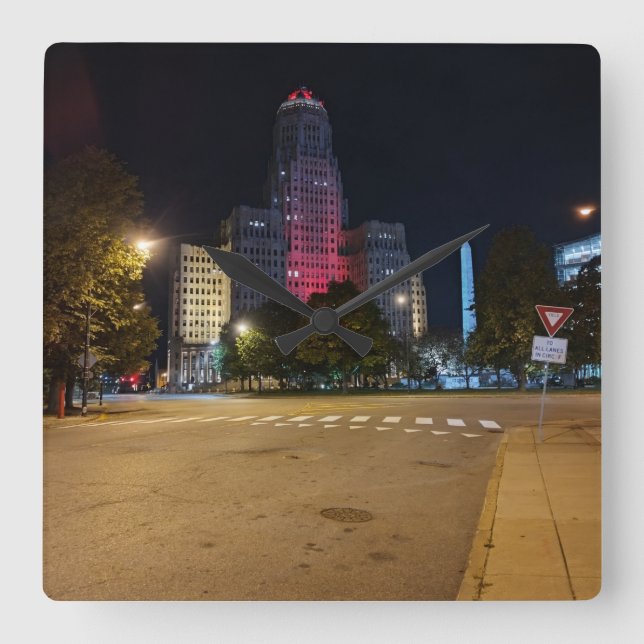 City Hall at Night Square Wall Clock (Front)