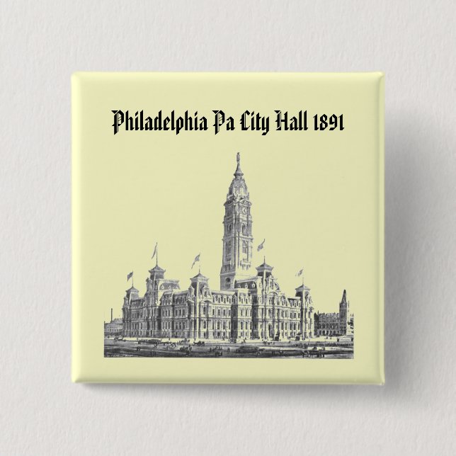 City Hall Philadelphia PA 1891 15 Cm Square Badge (Front)