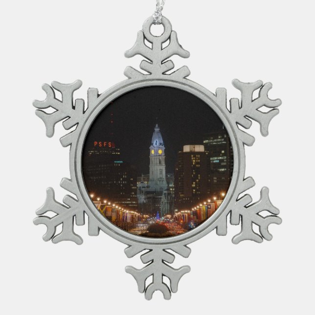 City Hall Snowflake Pewter Christmas Ornament (Front)