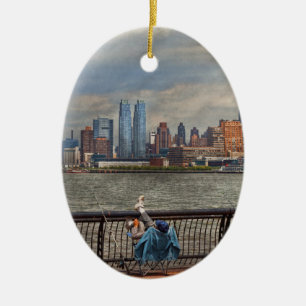 City - Hoboken, NJ - Fishing - The good life Ceramic Tree Decoration