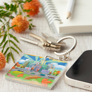 City In Autumn Key Ring