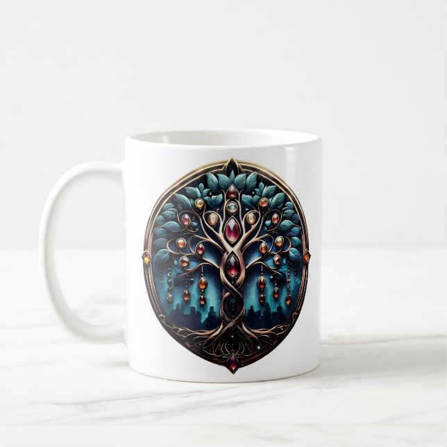 City in the shadow of the luxurious tree of life.  coffee mug (Left)