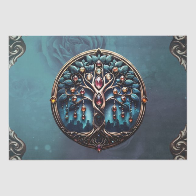 City in the shadow of the luxurious tree of life.  tissue paper (Front)