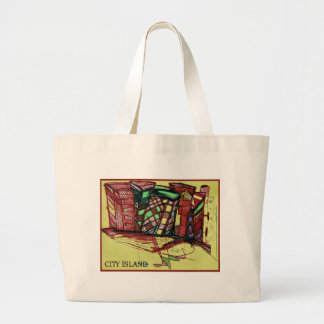 CITY ISLAND red Large Tote Bag