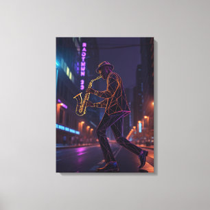 City Jazz Night Abstract Saxophonist  Canvas Print