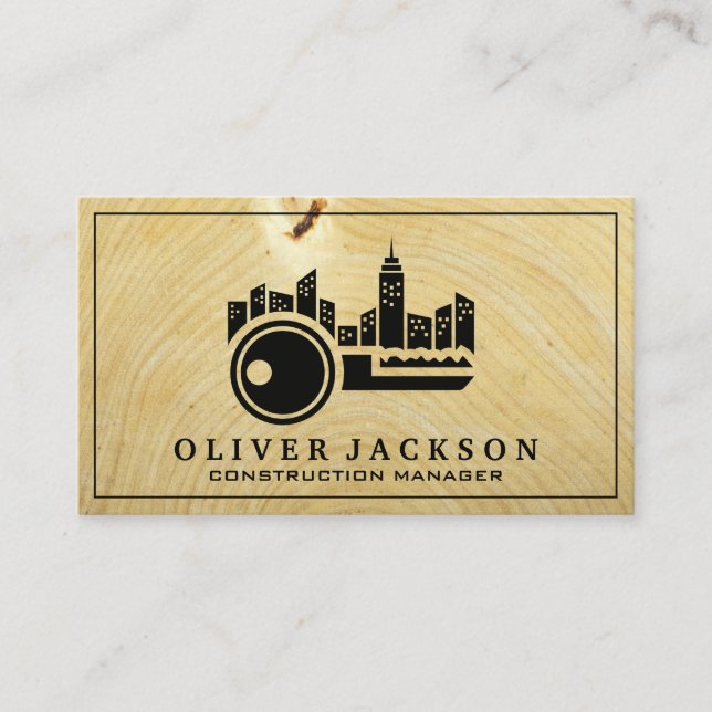 City Key Logo | Wood Grain Business Card (Front)