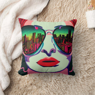 City Lady in Sunglasses Unique Colourful Art Cushion