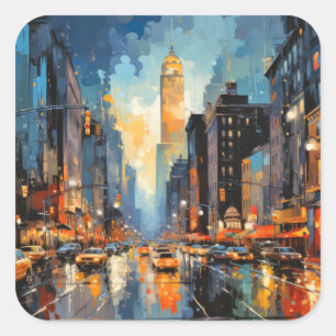 City Landscape Concept Abstract Colourful Scenery Square Sticker