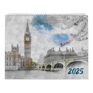 City landscape sketches calendar 2025