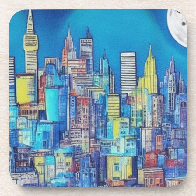 City life at night coffee coasters  (Front)