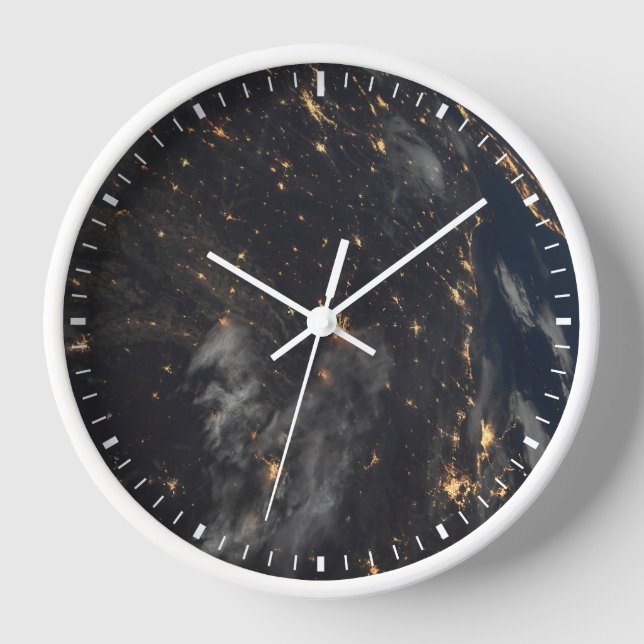 City Lights At Night On Planet Earth Clock (Front)