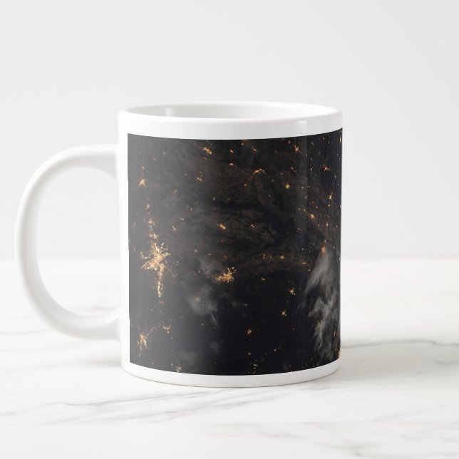 City Lights At Night On Planet Earth Large Coffee Mug (Left)