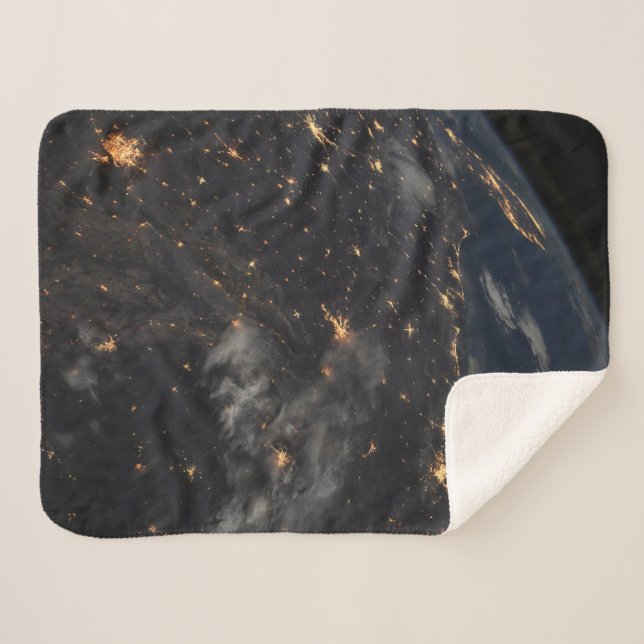 City Lights At Night On Planet Earth Sherpa Blanket (Front (Horizontal))