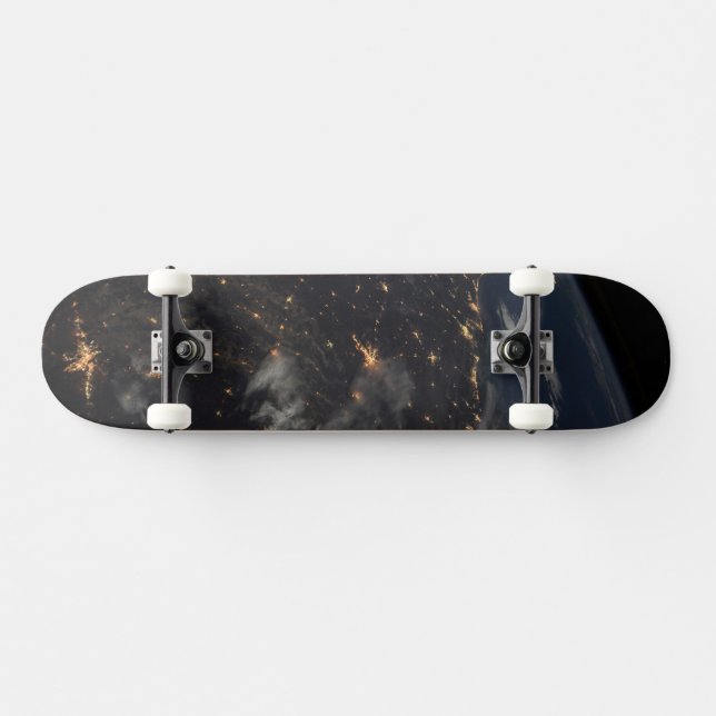 City Lights At Night On Planet Earth Skateboard (Horz)