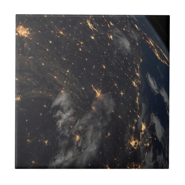City Lights At Night On Planet Earth Tile (Front)